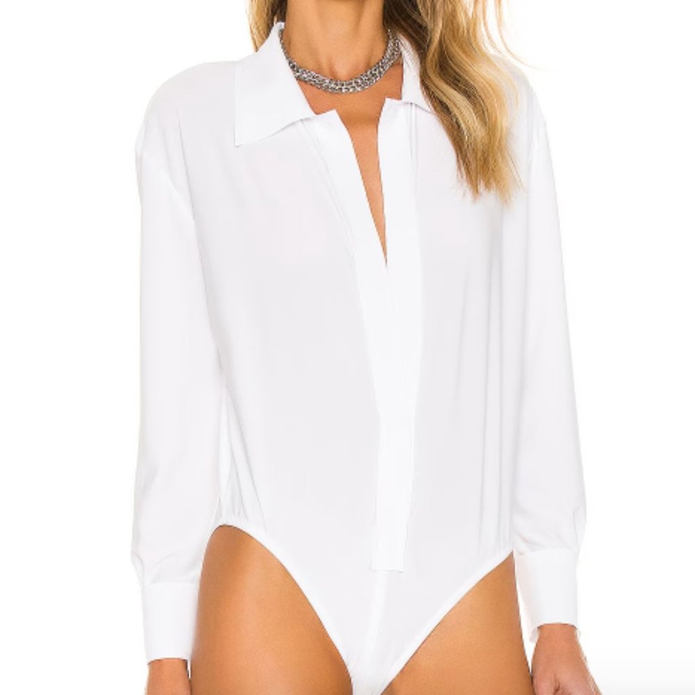 New, Never Worn, Tag On! Norma Kamali x REVOLVE NK Shirt Bodysuit in White